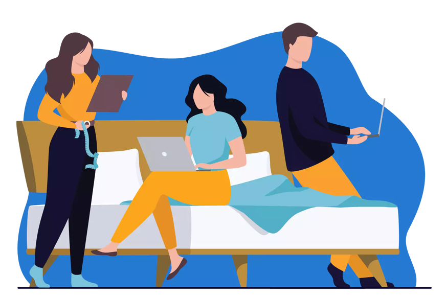 People measuring bed